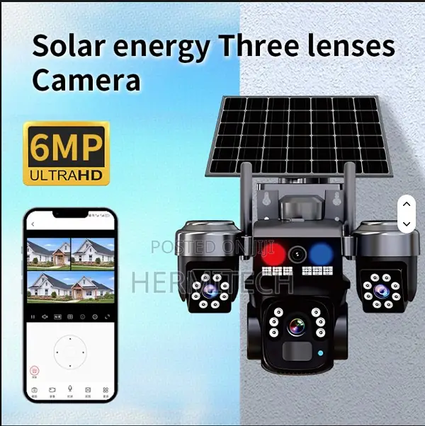 V380 Pro 3mp Solar CCTV Camera With 3 Lenses 4g