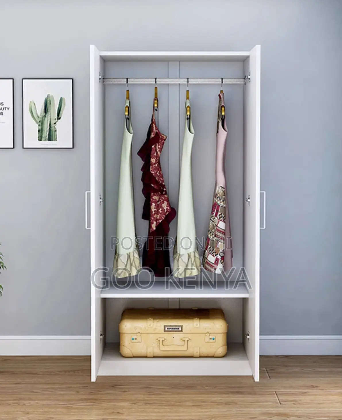 Home Wardrobe; 2-Door Sturdy MDF and Wood Wardrobe for Home Storage