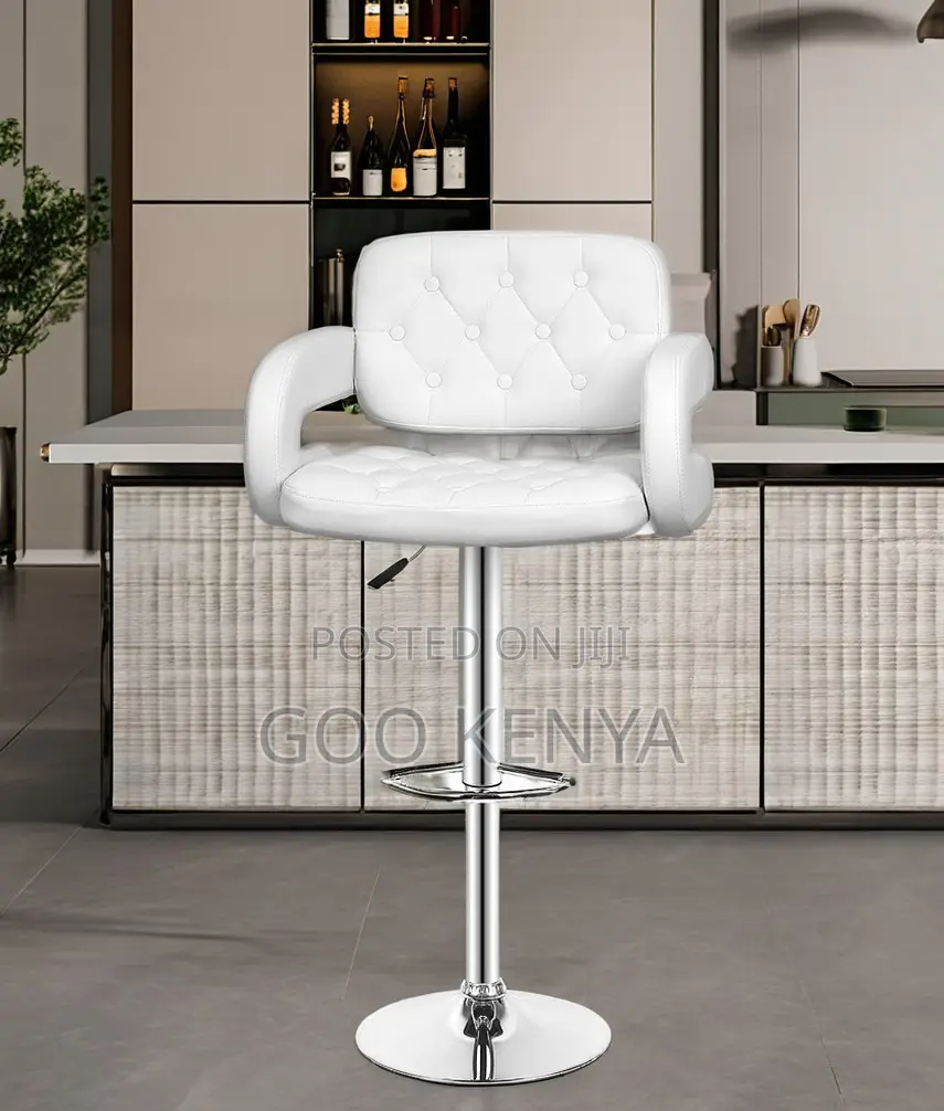 Home Bar Stool; Adjustable Height Swivel Designer Leather Bar Seat