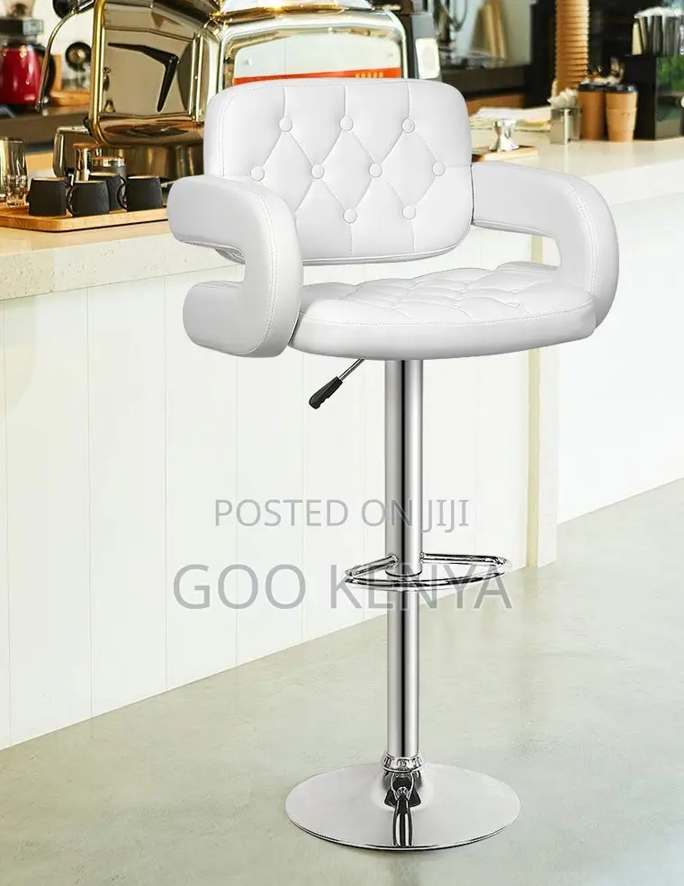 Home Bar Stool; Adjustable Height Swivel Designer Leather Bar Seat