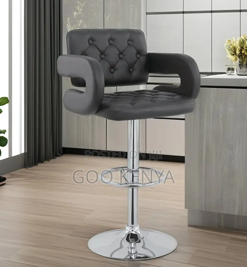 Home Bar Stool; Adjustable Height Swivel Designer Leather Bar Seat
