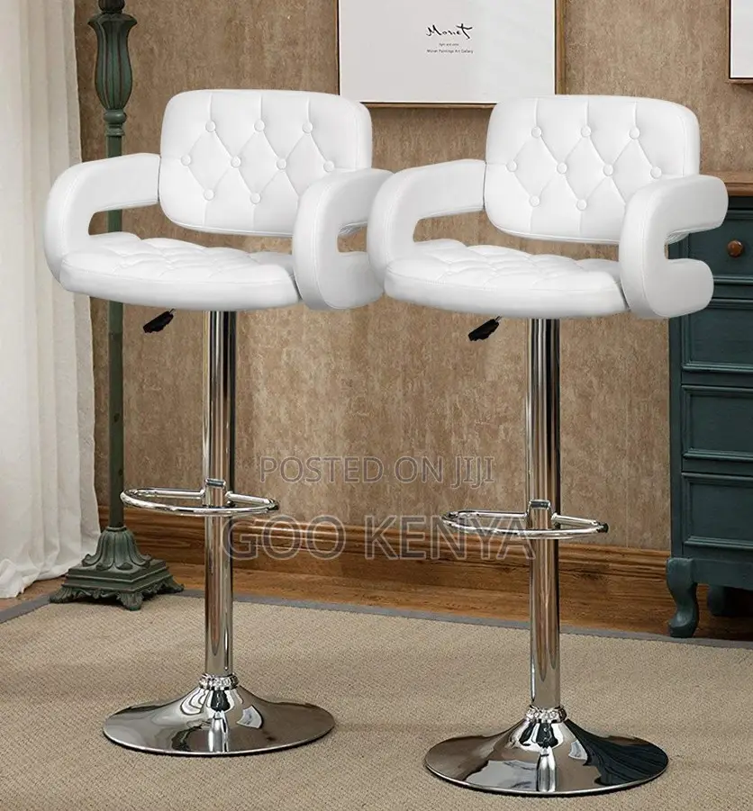 Home Bar Stool; Adjustable Height Swivel Designer Leather Bar Seat