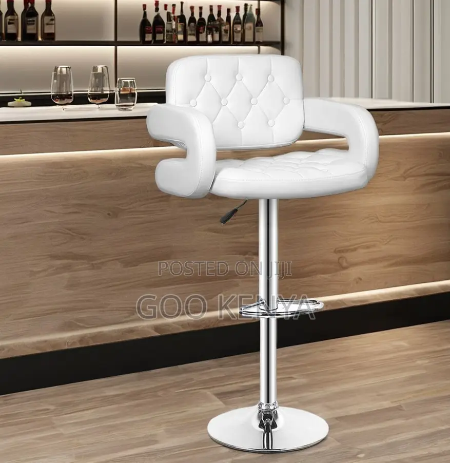 Home Bar Stool; Adjustable Height Swivel Designer Leather Bar Seat