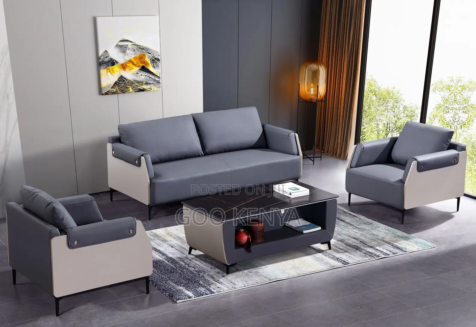 Home/Office Sofa; Full Leather 5-Seater Living Room Couch