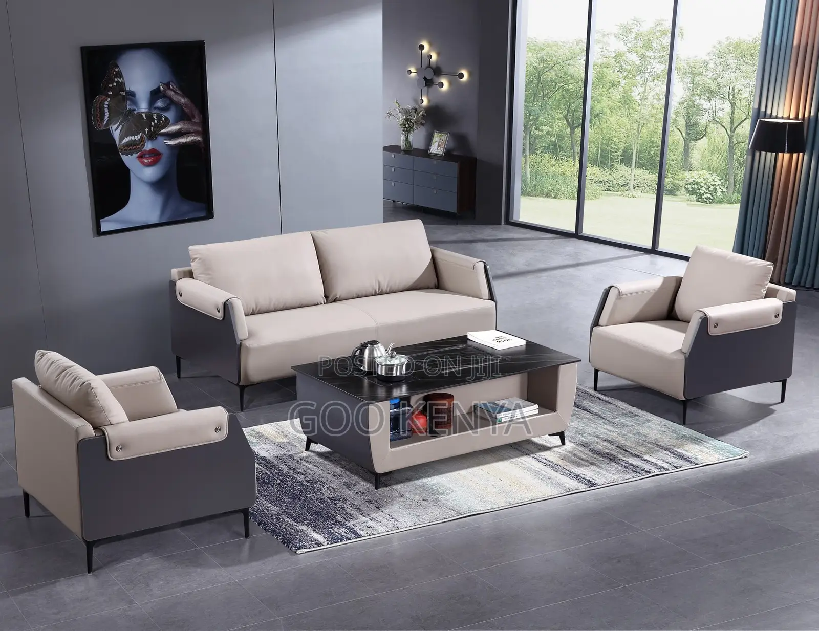 Home/Office Sofa; Full Leather 5-Seater Living Room Couch