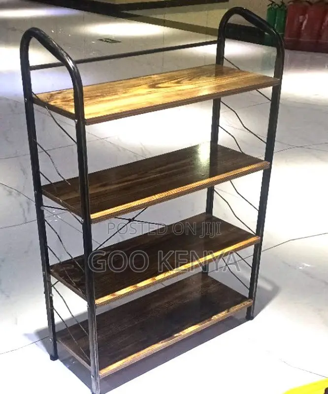 Home Shoe Rack; Rustic Wooden Shoe Storage Rack With Metal Frame