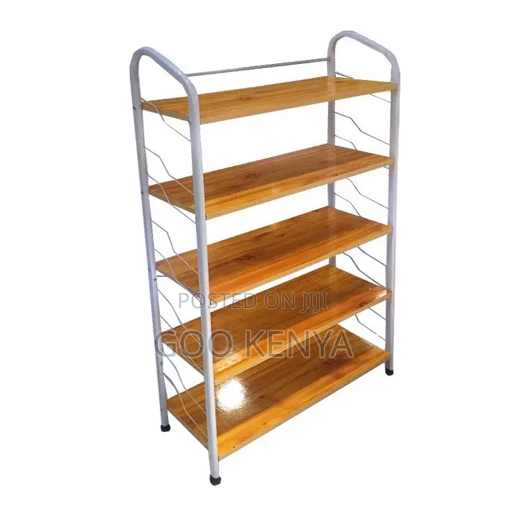 Home Shoe Rack; Rustic Wooden Shoe Storage Rack With Metal Frame