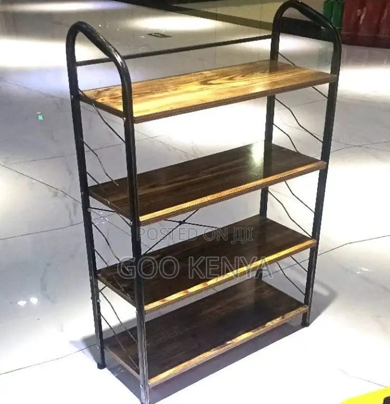 Home Shoe Rack; Rustic Wooden Shoe Storage Rack With Metal Frame