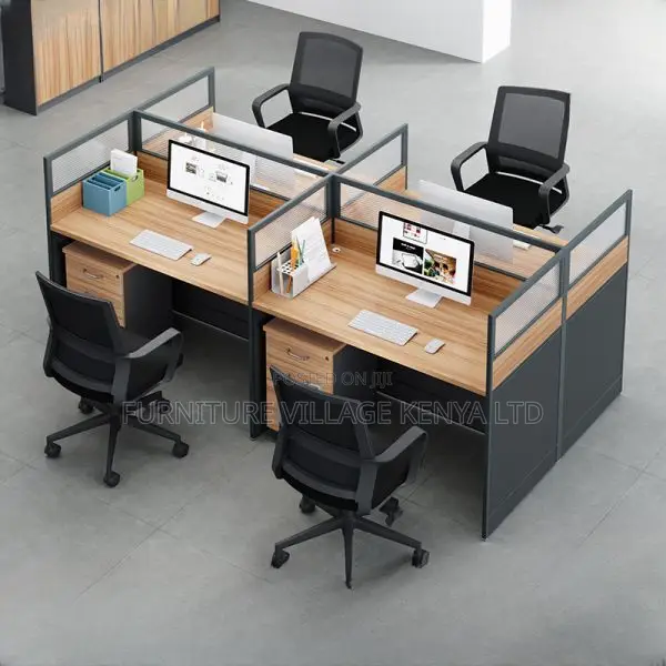 Workstation: 4-Way Staff Light Walnut Office Workstation