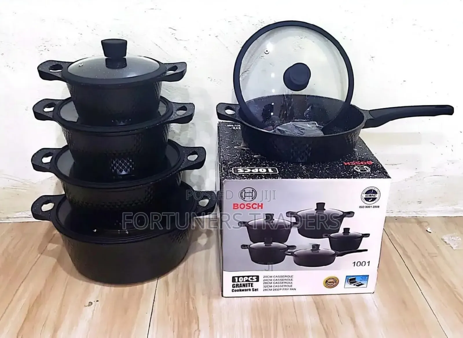 High Quality Bosch 11pcs Granite Cooking Pots With Silicon Glass Cover