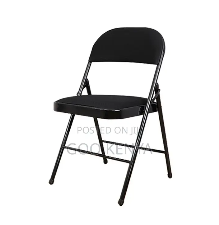 Home Chair; Black Leather Folding Outdoor/Dining Chair With Steel Legs