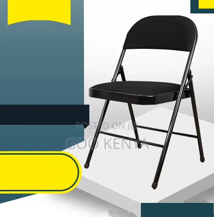 Home Chair; Black Leather Folding Outdoor/Dining Chair With Steel Legs