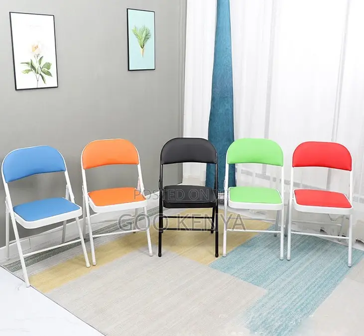 Home Chair; Black Leather Folding Outdoor/Dining Chair With Steel Legs
