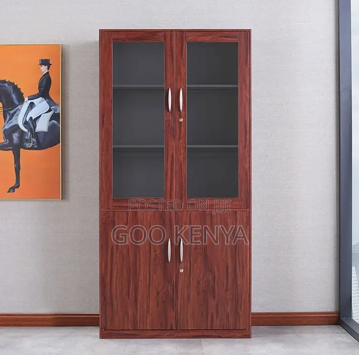 Home/Office Cabinet; Top Glass Double Door Wooden Home/Office Cabinet