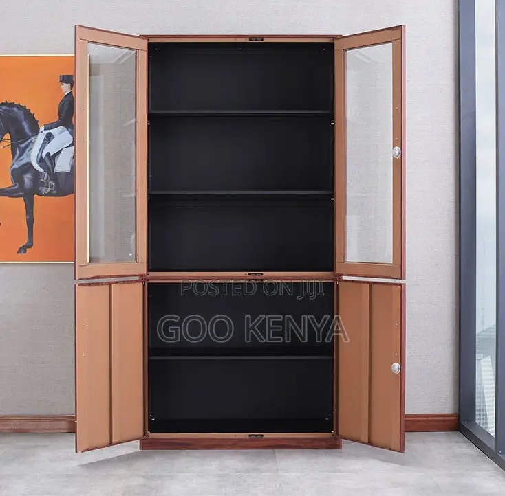 Home/Office Cabinet; Top Glass Double Door Wooden Home/Office Cabinet