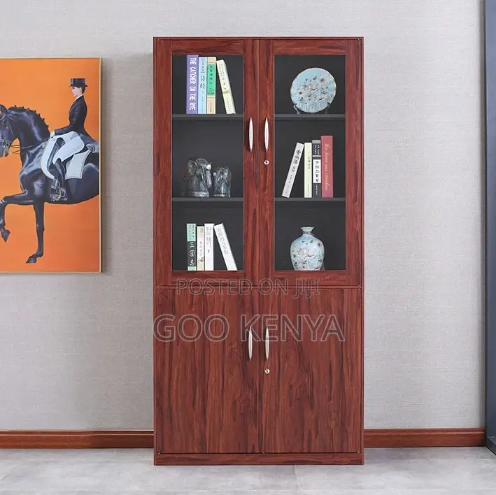 Home/Office Cabinet; Top Glass Double Door Wooden Home/Office Cabinet