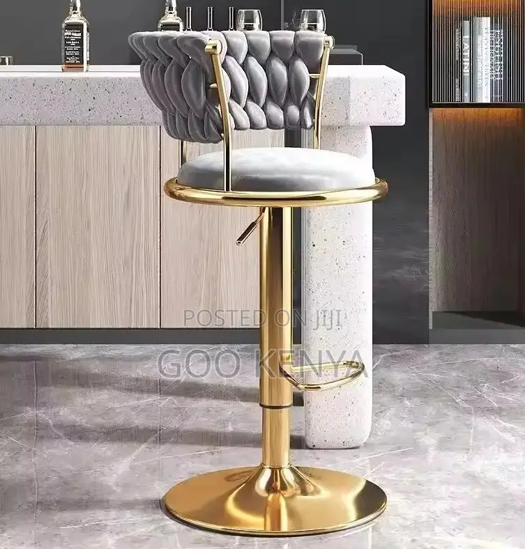 Home Counter Stool; Rotating Fabric Bar Stool With Round Back Support