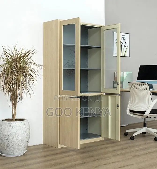 Office Cabinet; 2-Lockable Doors Wood Office Cabinet With Glass Doors