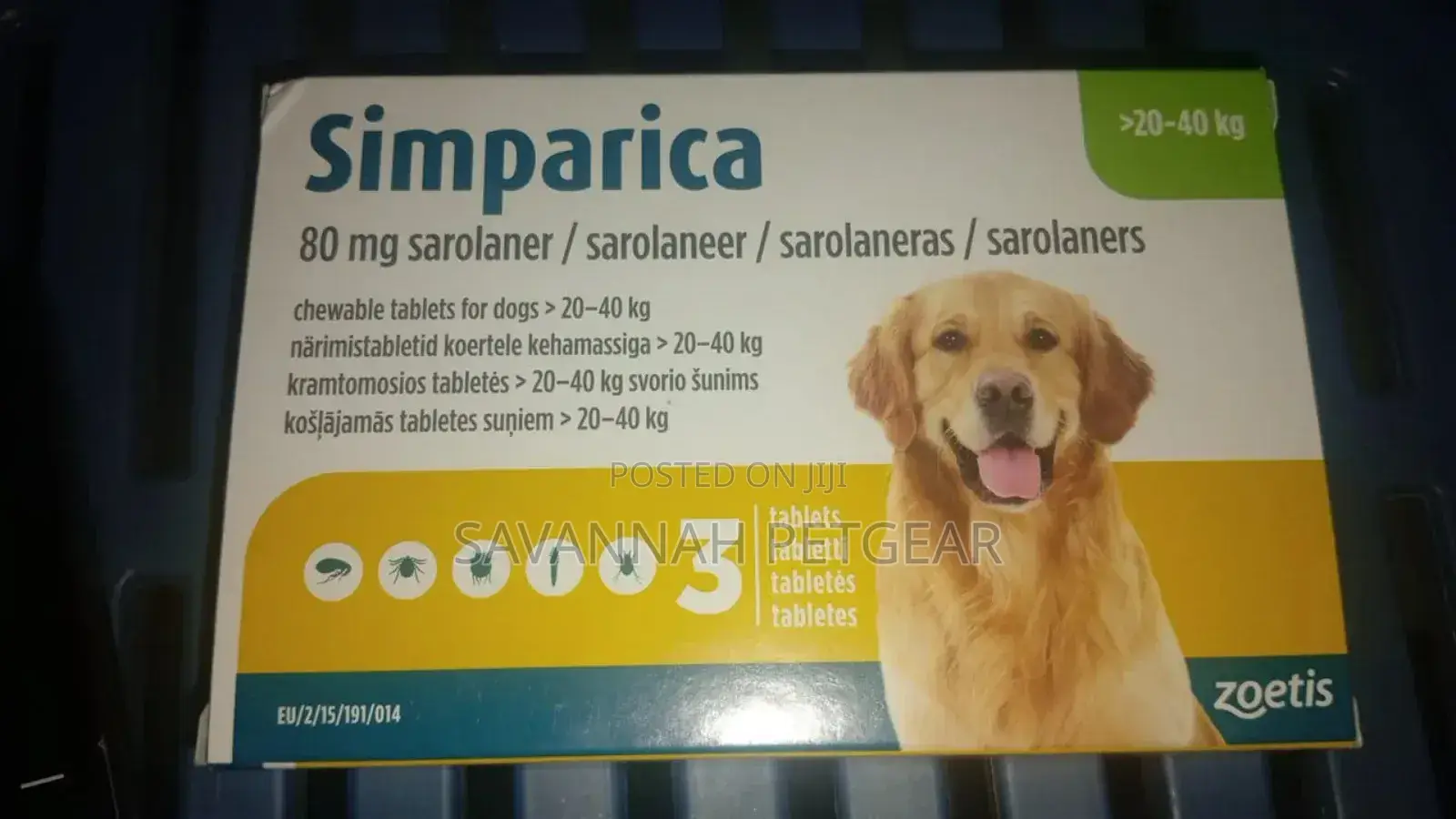Simparica 80 Mg Chewable Tablets for Dogs Weighing 20-40 Kg(Per Tablet