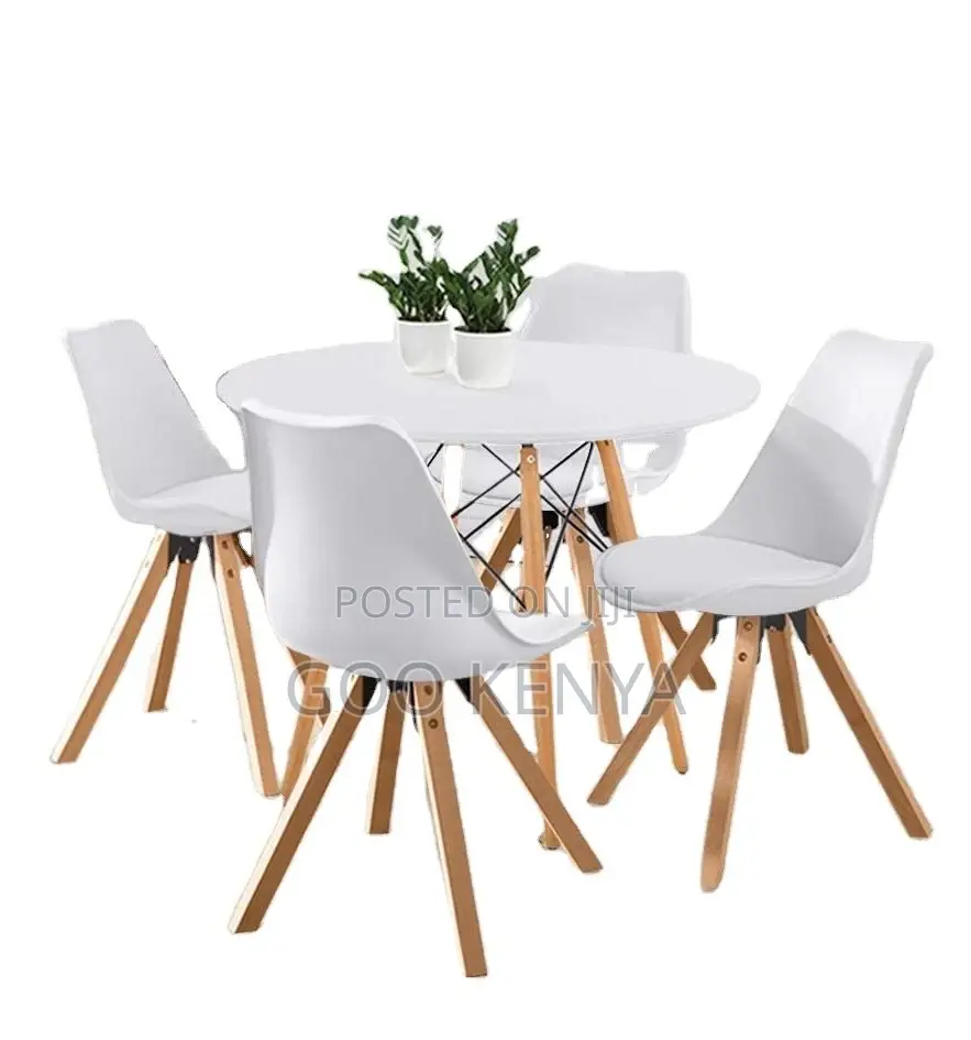 Home Dining Set; 4-Person Plastic Chair Dining Set With Wooden Table