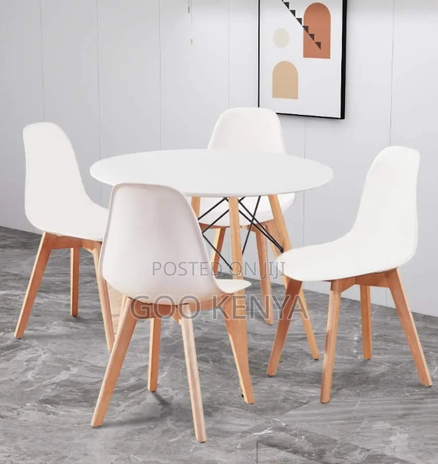 Home Dining Set; 4-Person Plastic Chair Dining Set With Wooden Table
