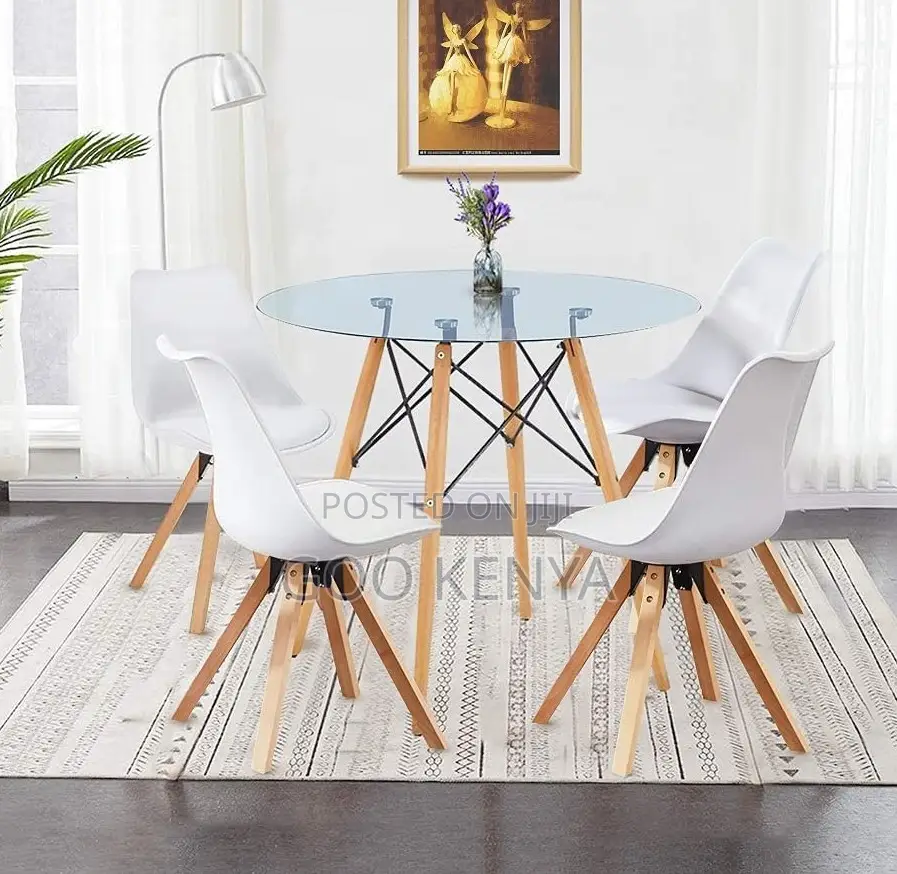 Home Dining Set; 4-Person Plastic Chair Dining Set With Wooden Table