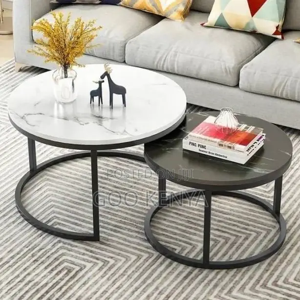 Home Table; Double Round Marble Coffee Table Set for Living Room