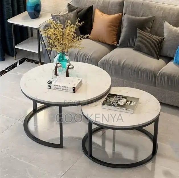 Home Table; Double Round Marble Coffee Table Set for Living Room