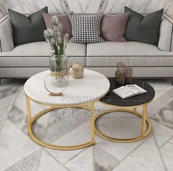 Home Table; Double Round Marble Coffee Table Set for Living Room
