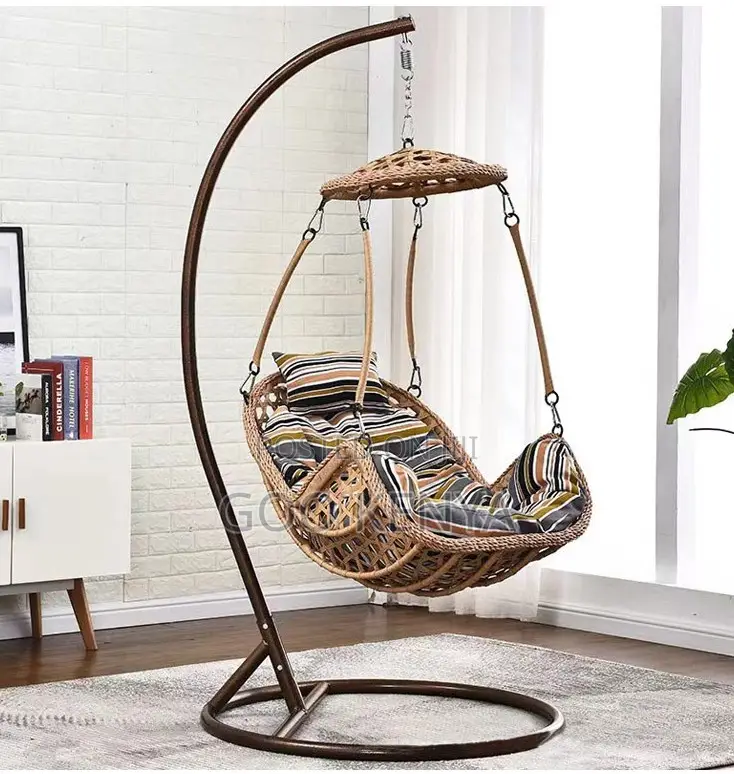 Home Chair; Basket-Style Swing Chair With Metal Support