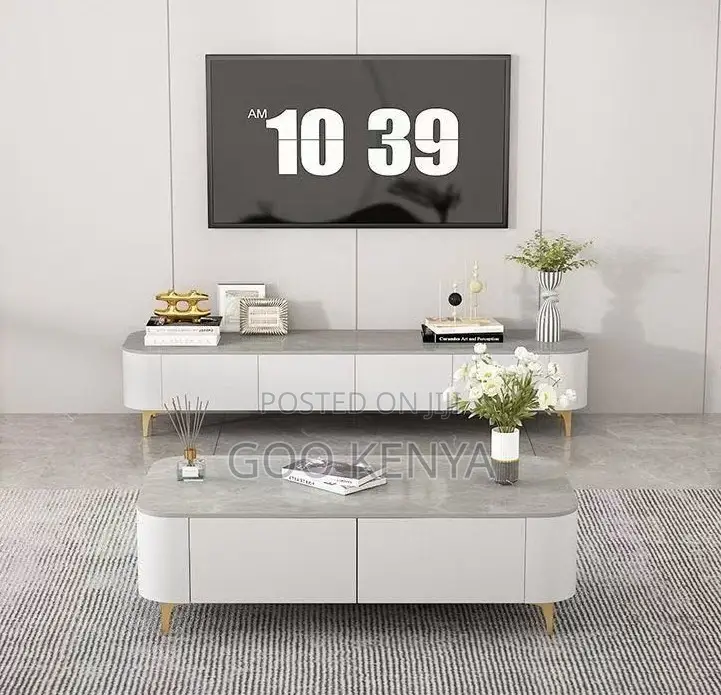 Home Tv Set; Marble Furniture – Coffee Table and Tv Unit With Drawers