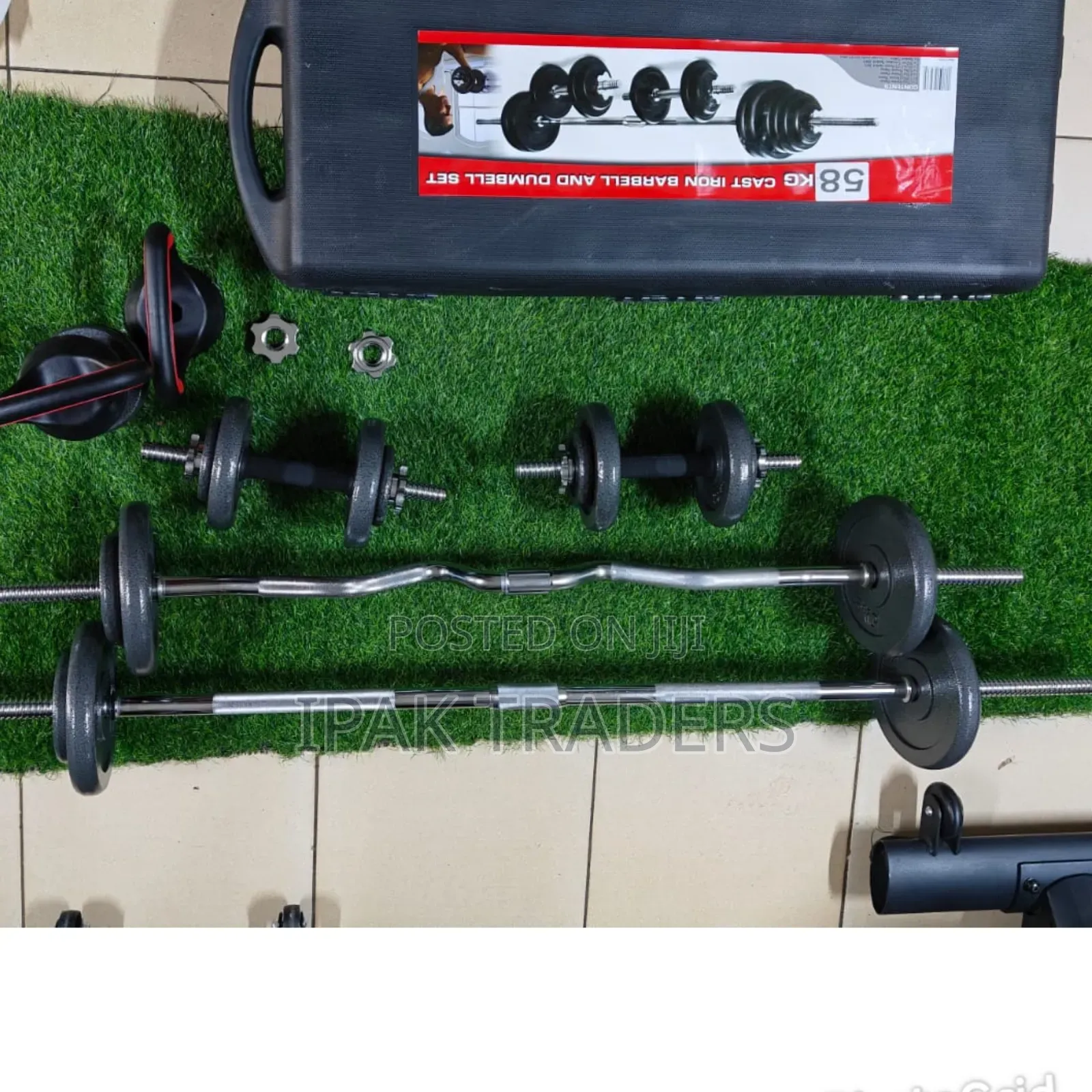 58kg Anti Rust Adjustable Dumbbell, Kettlebell and Barbell Set