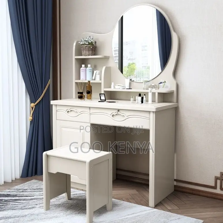 Home Dressing Table; Compact Mirror Vanity Table With Drawer and Chair