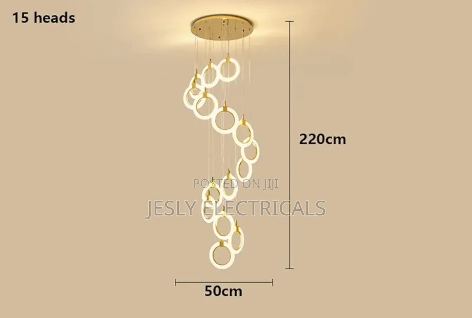 Modern Led Chandelier With a Gold Finish and Circular Rings.