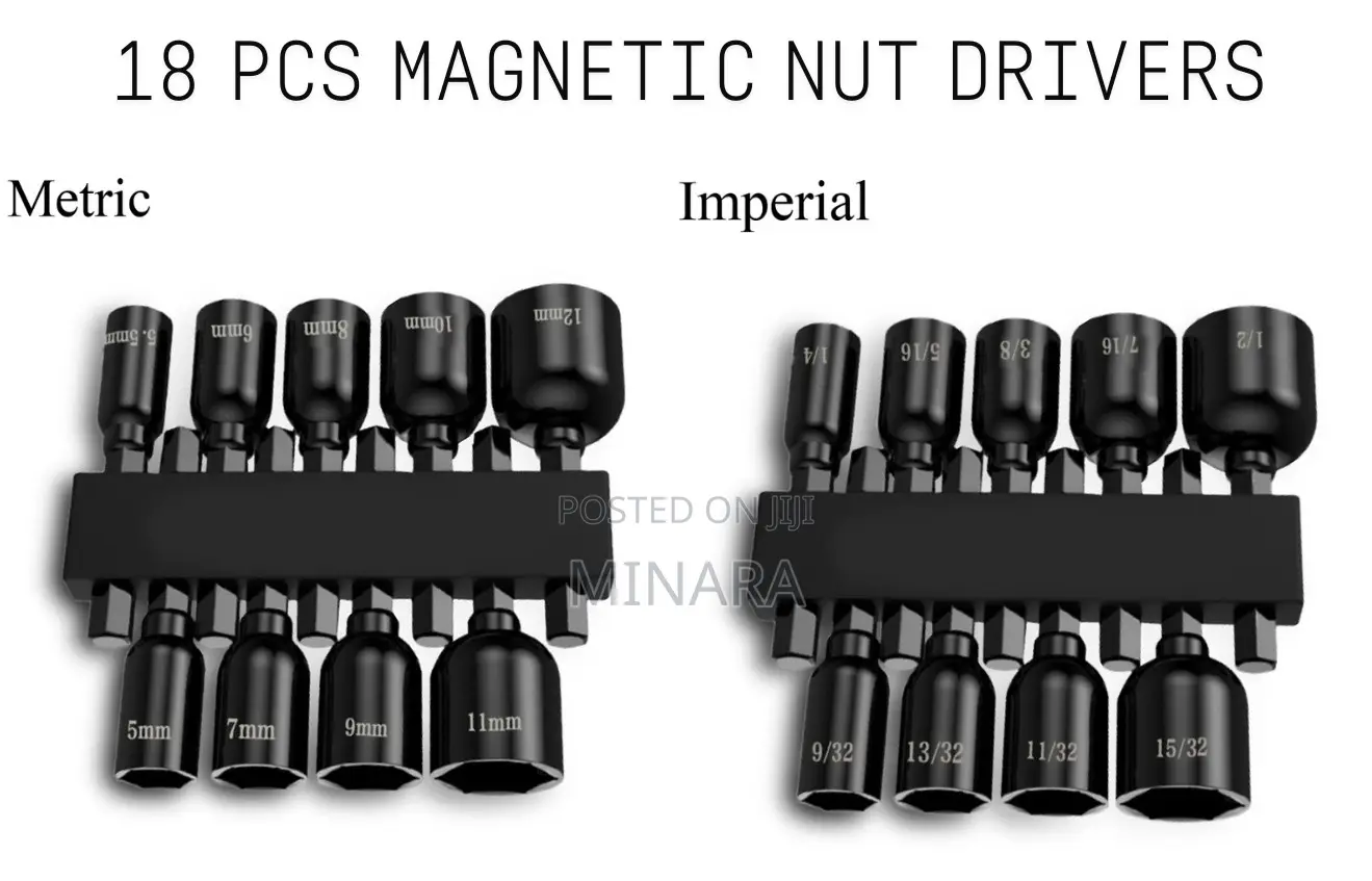 18 Pcs, Magnetic Nut Drivers Set, Metric Sae Nut Setters