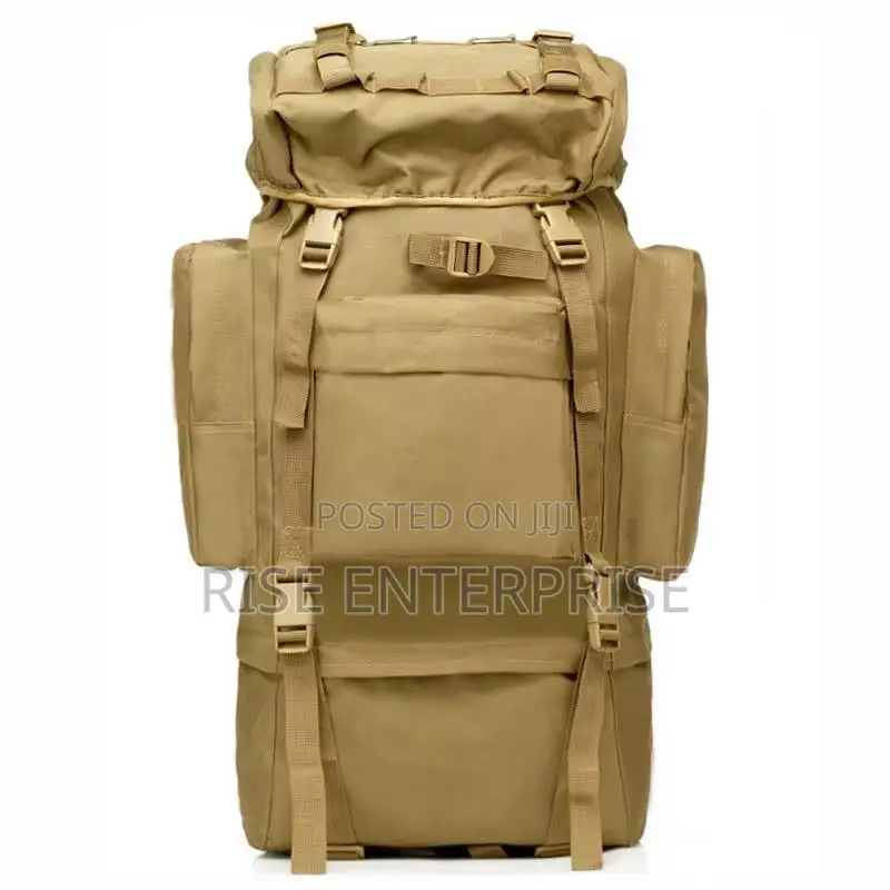 Brown 70l Tactical Waterproof Hiking Bag With Metallic Frame