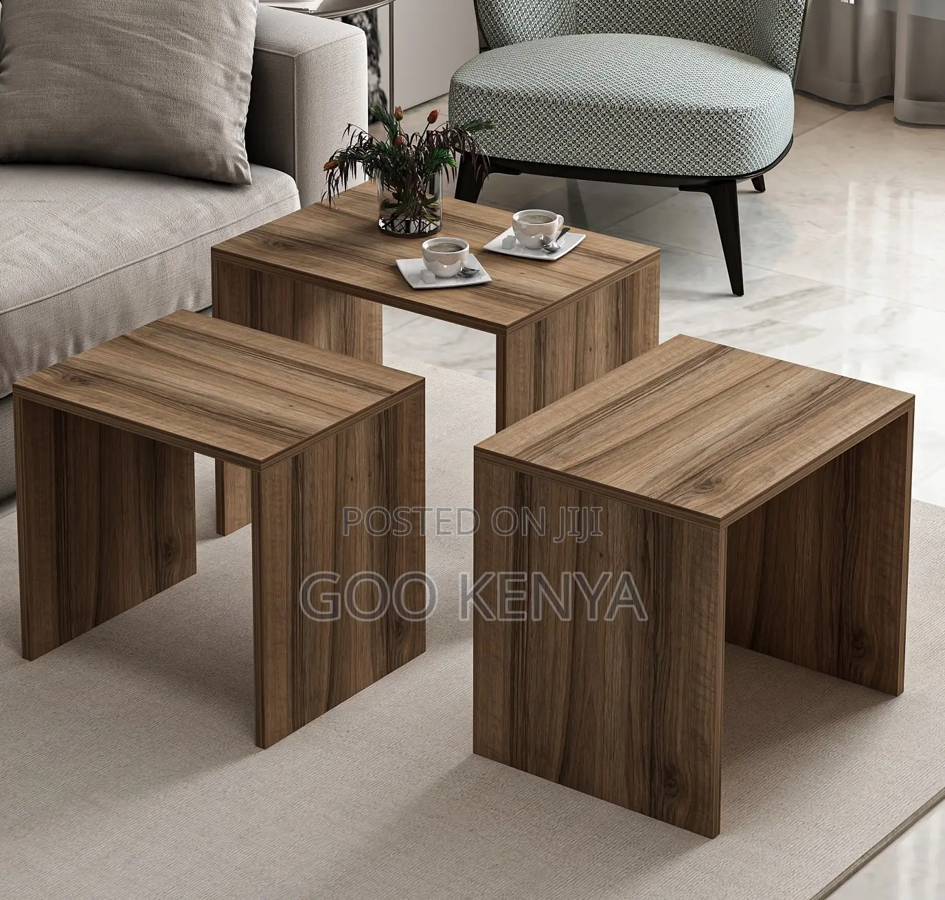Home Table; Compact 3 Wooden Nesting Coffee Tables for Living Home