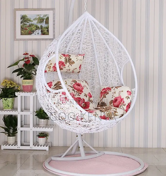 Home Chair; Cotton Hammock Swing With Removable Cushion and Metal Base
