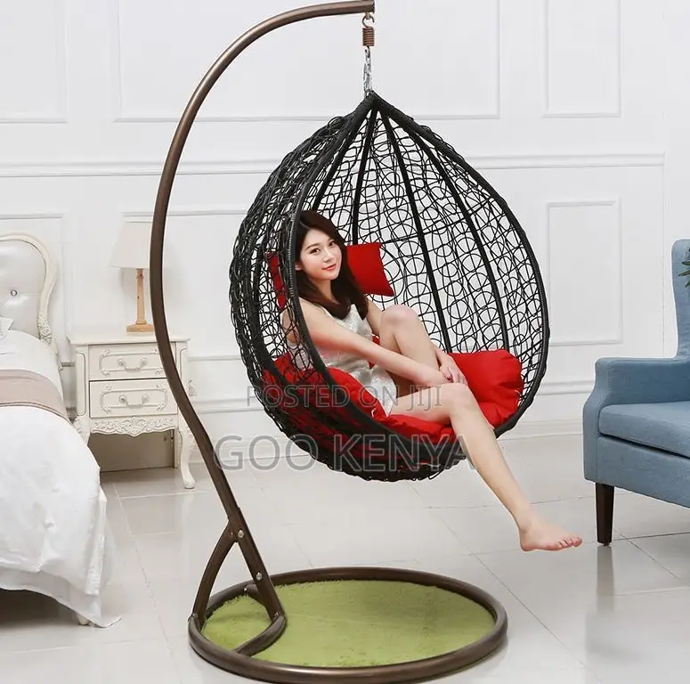 Home Chair; Cotton Hammock Swing With Removable Cushion and Metal Base