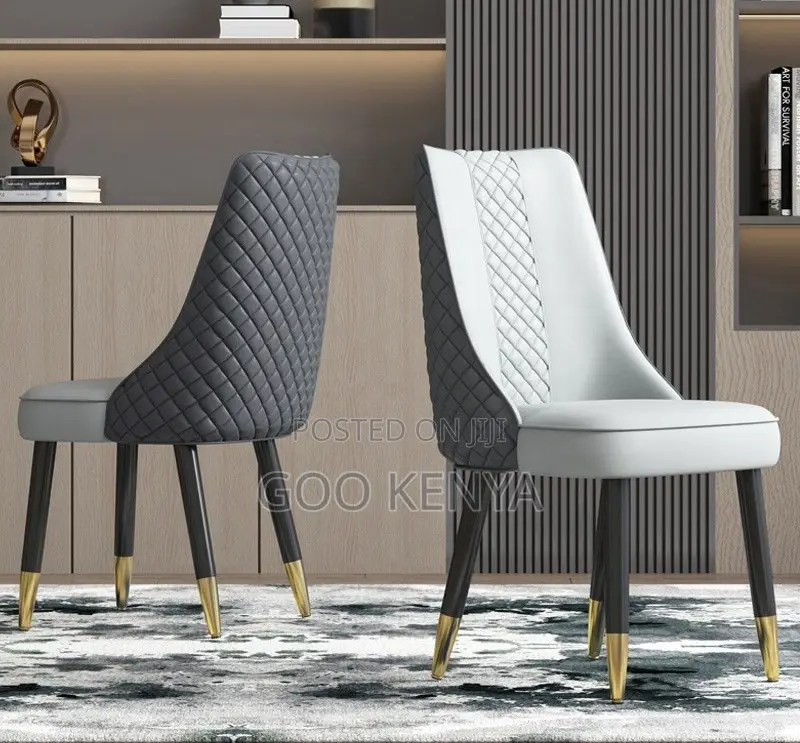 Home Dining Chair; Armless Smooth Leather Dining Chair With Metal Legs
