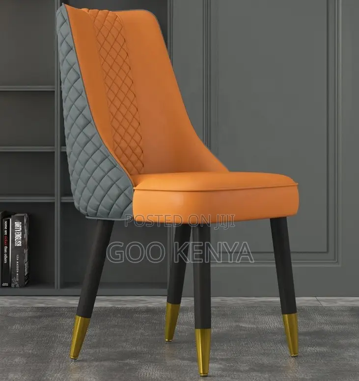 Home Dining Chair; Armless Smooth Leather Dining Chair With Metal Legs