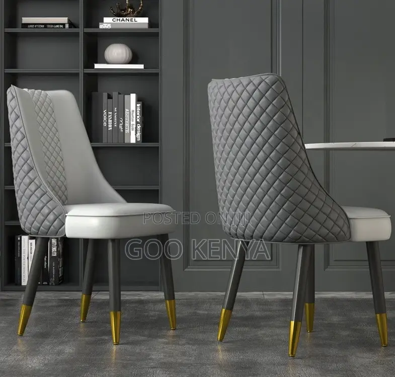 Home Dining Chair; Armless Smooth Leather Dining Chair With Metal Legs
