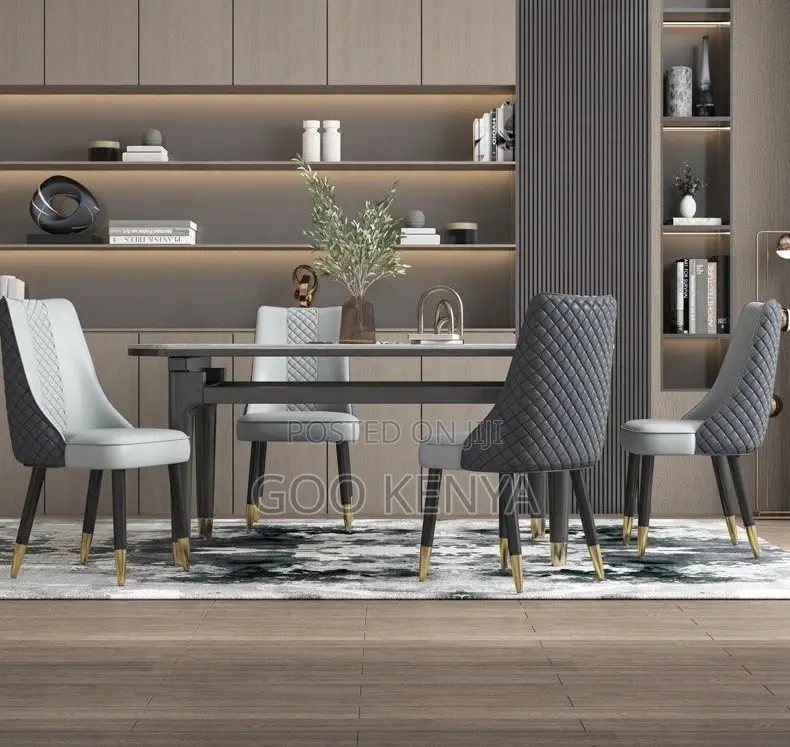 Home Dining Chair; Armless Smooth Leather Dining Chair With Metal Legs