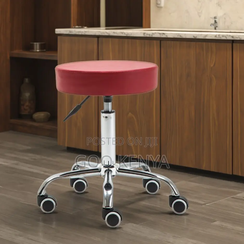 Home Kitchen Stool; Home Adjustable Rolling Stool With Leather Seat