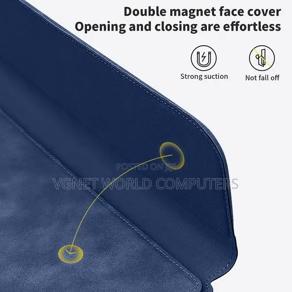 Macbook Leather Laptop Sleeve Built in Folding Stand, Magnetic Closure