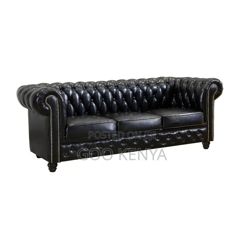 Home Sofa; 3-Seater Leather Brown Sofa for Living Room
