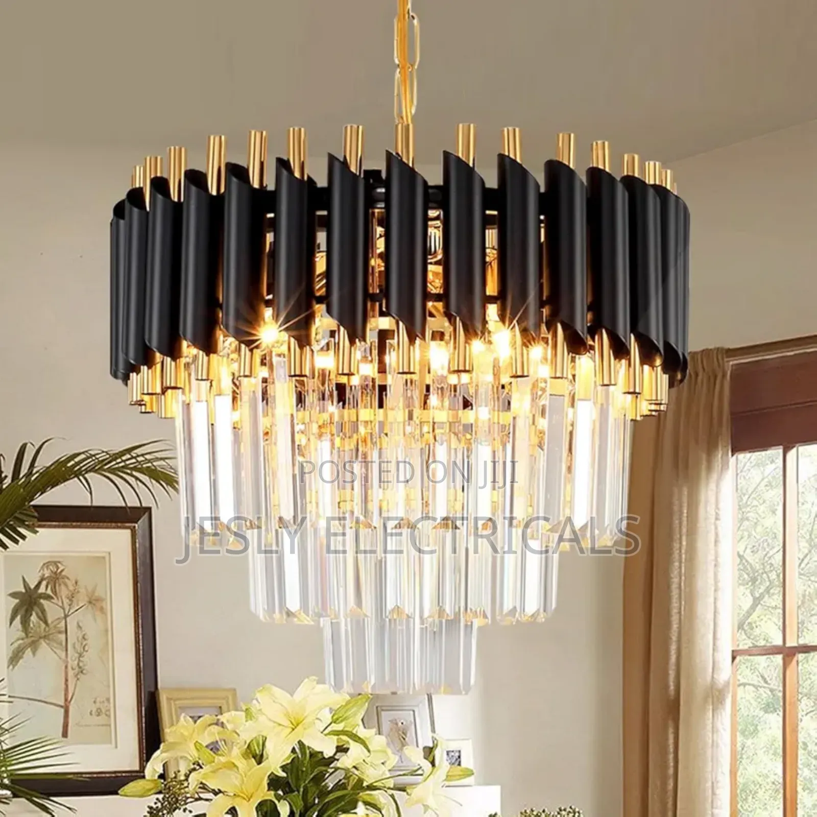 Aoochok Black and Gold Crystal Chandelier Pendant Light,