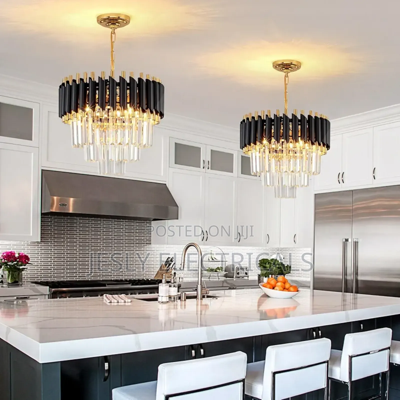 Aoochok Black and Gold Crystal Chandelier Pendant Light,