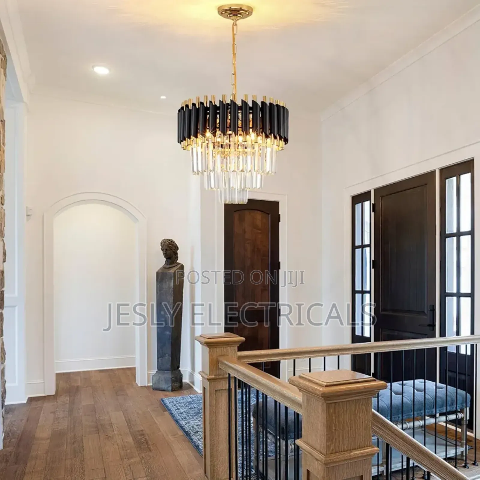 Aoochok Black and Gold Crystal Chandelier Pendant Light,