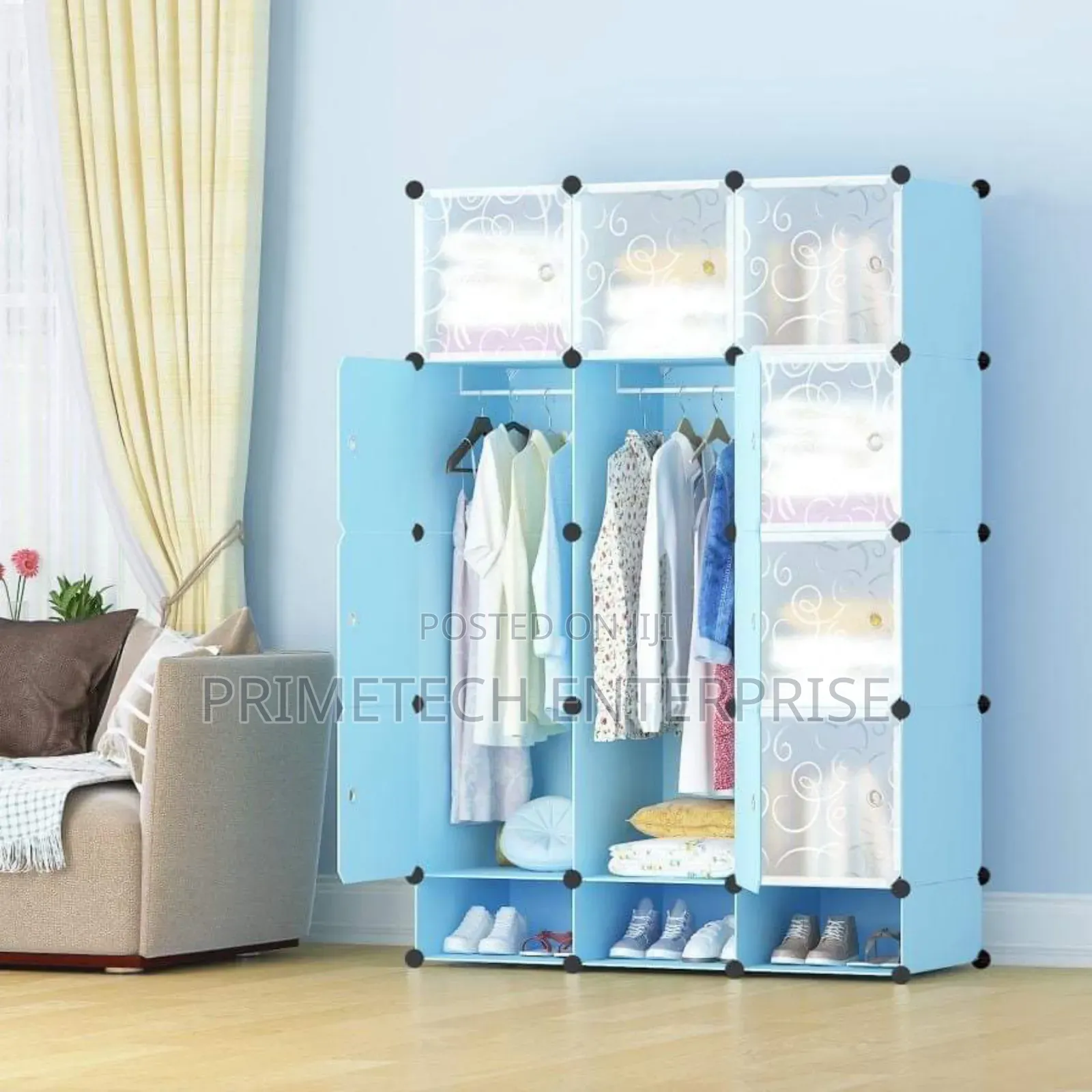 3 Column Blue Plastic Wardrobe